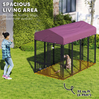 HKM-4384061 Spacious Outdoor Dog Kennel with Adjustable Feeding Bowls and Waterproof Cover, 7.9' x 4' x 6'