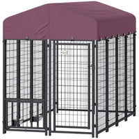 HKM-4384061 Spacious Outdoor Dog Kennel with Adjustable Feeding Bowls and Waterproof Cover, 7.9' x 4' x 6'