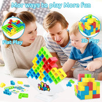 HKM-438419 64-Piece Tetra Tower Balance Stacking Blocks Game for Family Fun and Travel