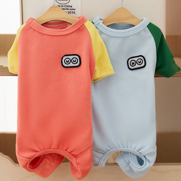 HKM-4384957 Cozy Fleece Pet Jumpsuits for Small Dogs and Cats - Cute Cartoon Patch Design