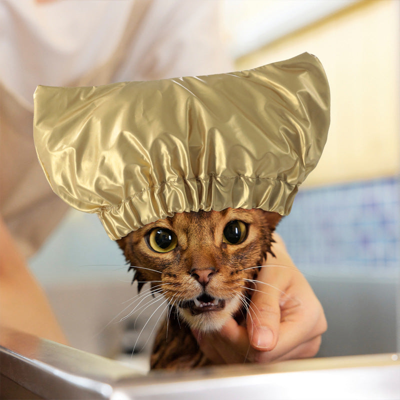 HKM-4385213 Adjustable Waterproof Shower Cap for Cats and Dogs - Monochrome Design in Silver, Pink, Gold