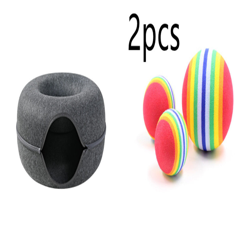 HKM-4385469 Dual-Use Round Woolen Felt Cat Nest and Tunnel - Removable & Washable Interactive Training Toy in Grey