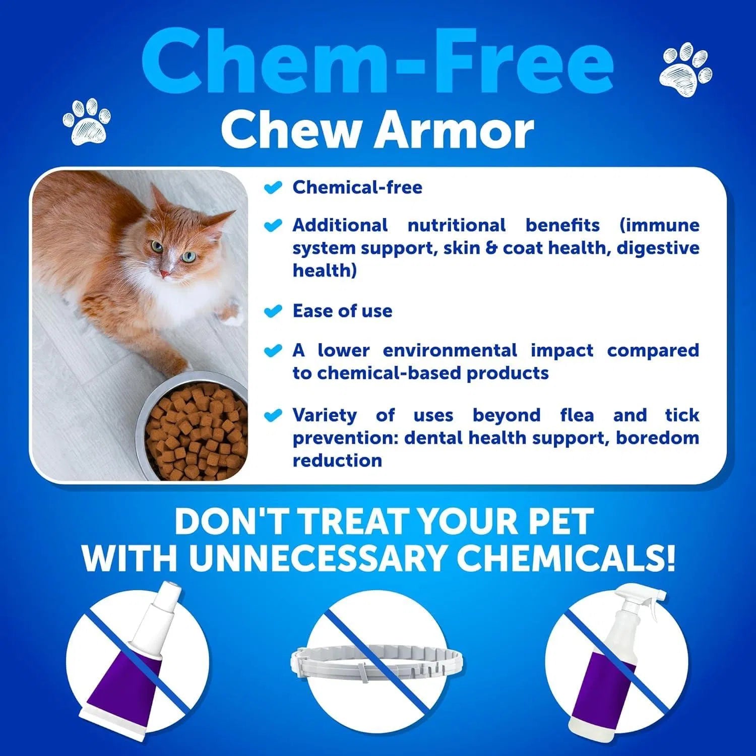 HKM-4386237 Natural Flea and Tick Prevention Soft Chews for Cats and Kittens, Daily Vitamin Supplement, 135 Treats