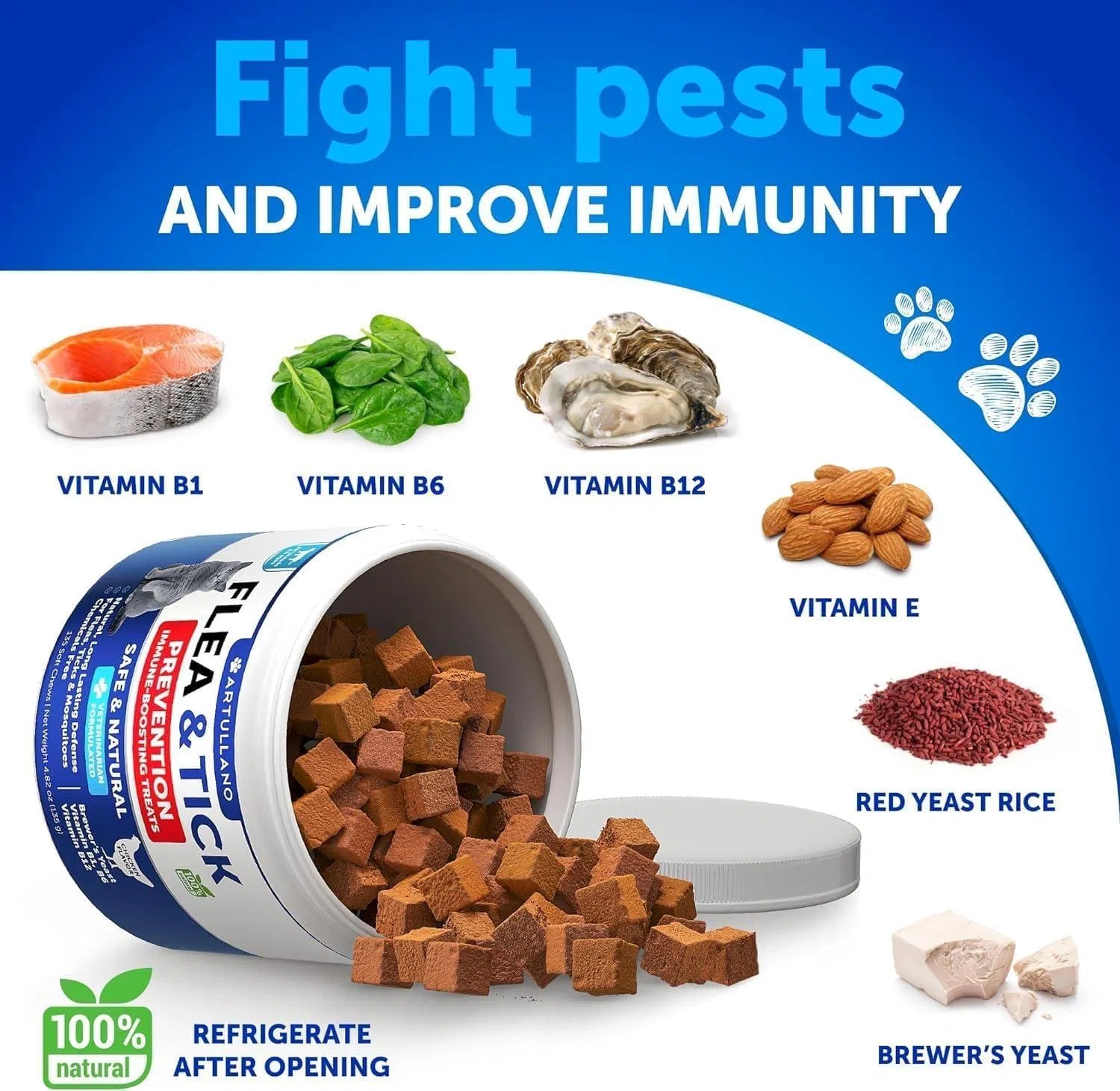 HKM-4386237 Natural Flea and Tick Prevention Soft Chews for Cats and Kittens, Daily Vitamin Supplement, 135 Treats
