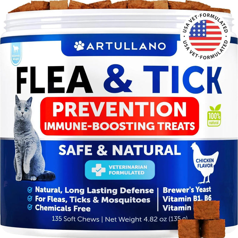 HKM-4386237 Natural Flea and Tick Prevention Soft Chews for Cats and Kittens, Daily Vitamin Supplement, 135 Treats