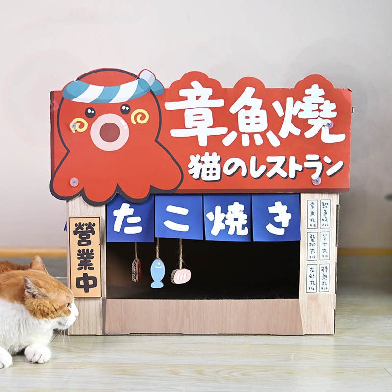 HKM-4386365 Japanese Style Cat Scratch Board with Grilled Octopus Ball Design