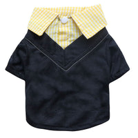 HKM-4386749 Small Dog Teddy Printed Plaid Collar T-Shirt - Black/Pink, Black/Yellow, Black/Blue