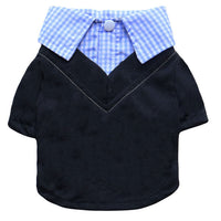 HKM-4386749 Small Dog Teddy Printed Plaid Collar T-Shirt - Black/Pink, Black/Yellow, Black/Blue