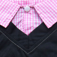 HKM-4386749 Small Dog Teddy Printed Plaid Collar T-Shirt - Black/Pink, Black/Yellow, Black/Blue