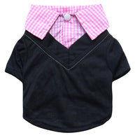 HKM-4386749 Small Dog Teddy Printed Plaid Collar T-Shirt - Black/Pink, Black/Yellow, Black/Blue
