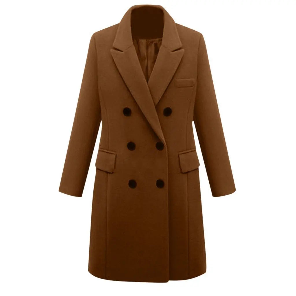 HKM-438675 Women's Winter Clothing Medium to Long Plus Size Double-Breasted Wool Coat With Cashmere Lining Shearling Leather Cotton Filling