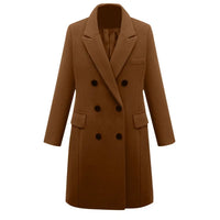 HKM-438675 Women's Winter Clothing Medium to Long Plus Size Double-Breasted Wool Coat With Cashmere Lining Shearling Leather Cotton Filling