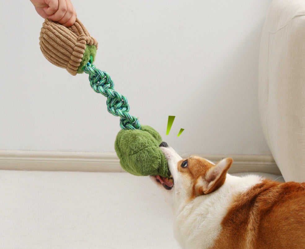 HKM-4387005 Durable Dog Teether Knot Toy - Bite-resistant Polyester in Mushroom and Broccoli Colors