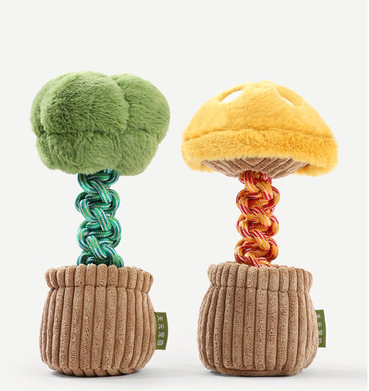 HKM-4387005 Durable Dog Teether Knot Toy - Bite-resistant Polyester in Mushroom and Broccoli Colors