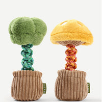 HKM-4387005 Durable Dog Teether Knot Toy - Bite-resistant Polyester in Mushroom and Broccoli Colors