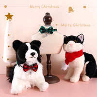 HKM-4388157 Adjustable Double-Layer Bow Snowflake Plaid Collar for Dogs and Cats with Bell, Holiday Accessory