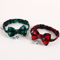 HKM-4388157 Adjustable Double-Layer Bow Snowflake Plaid Collar for Dogs and Cats with Bell, Holiday Accessory