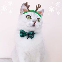 HKM-4388157 Adjustable Double-Layer Bow Snowflake Plaid Collar for Dogs and Cats with Bell, Holiday Accessory