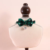 HKM-4388157 Adjustable Double-Layer Bow Snowflake Plaid Collar for Dogs and Cats with Bell, Holiday Accessory