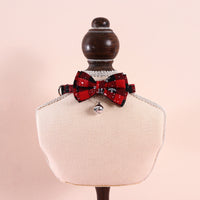 HKM-4388157 Adjustable Double-Layer Bow Snowflake Plaid Collar for Dogs and Cats with Bell, Holiday Accessory
