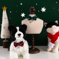 HKM-4388157 Adjustable Double-Layer Bow Snowflake Plaid Collar for Dogs and Cats with Bell, Holiday Accessory