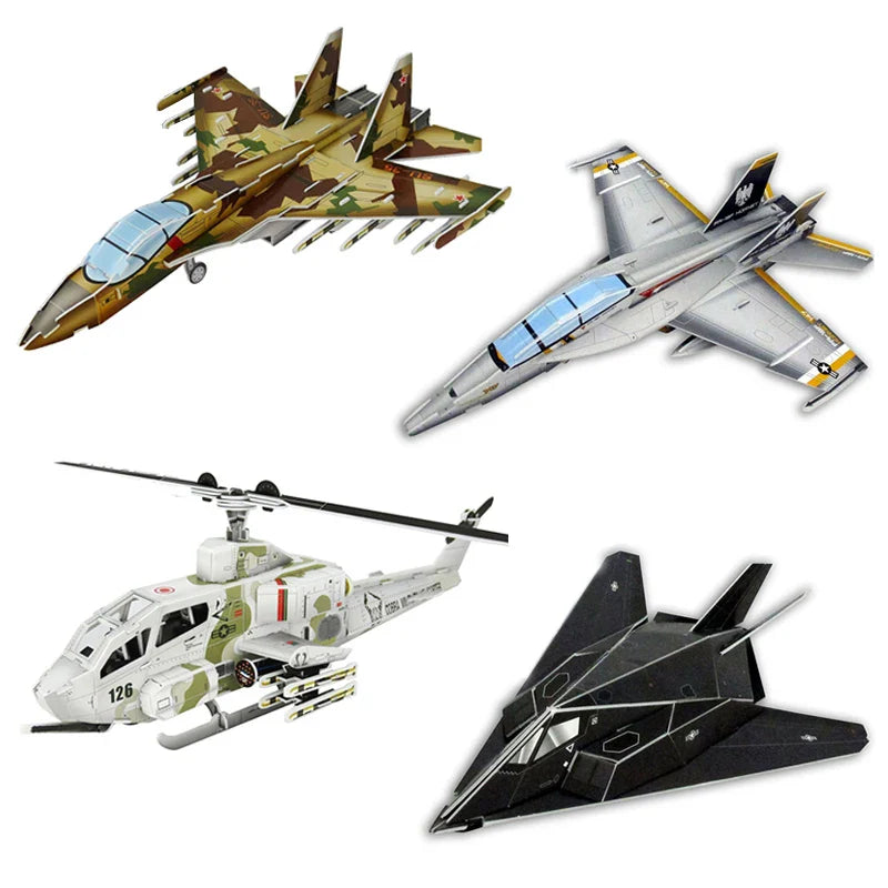 HKM-438867 3D DIY Paper Attack Helicopter Model Puzzle for Kids - Educational Jigsaw Toy