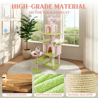 HKM-4389437 71-Inch Pink Flower Cat Tree with Spacious Condo, Removable Cushion, and Cozy Hammock
