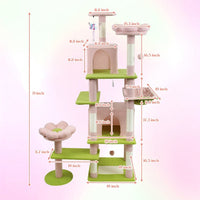 HKM-4389437 71-Inch Pink Flower Cat Tree with Spacious Condo, Removable Cushion, and Cozy Hammock