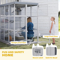HKM-4390205 Large Outdoor Cat Enclosure with Hammock and Condo for 2-4 Cats, Gray Weather-Resistant Design