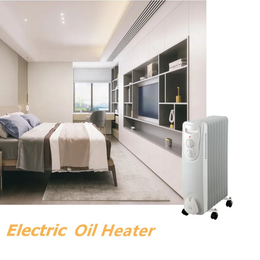 HKM-439059 Electric Oil Filled Radiator Heater with Adjustable Thermostat and Overheat Protection - 3 Heat Settings (600W, 900W, 1500W)