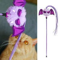 HKM-4390973 Lengthened Plush Cat Teaser Stick with Bell and Tassel - Black and Purple Options