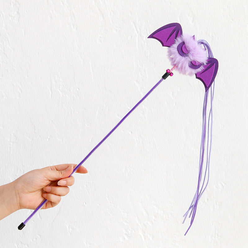 HKM-4390973 Lengthened Plush Cat Teaser Stick with Bell and Tassel - Black and Purple Options