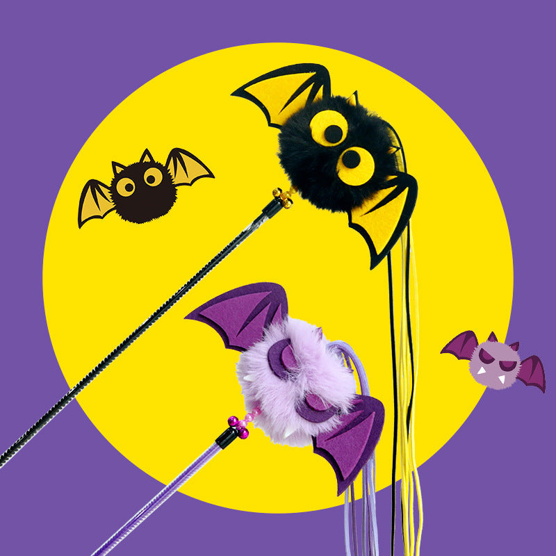 HKM-4390973 Lengthened Plush Cat Teaser Stick with Bell and Tassel - Black and Purple Options