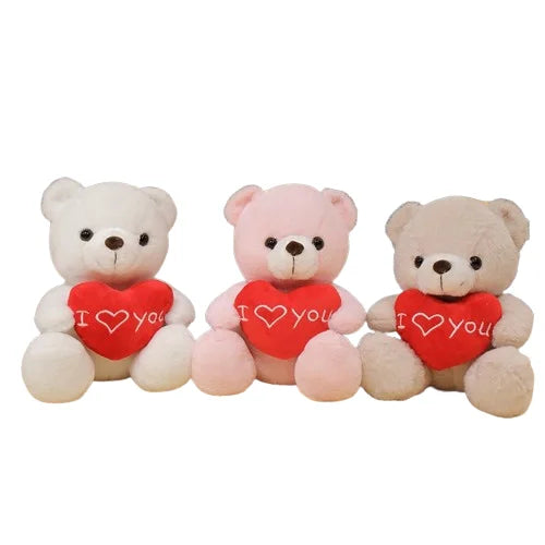 HKM-439123 Plush Teddy Bear with Red Heart - I Love You 11CM to 30CM Stuffed Doll for Kids and Adults