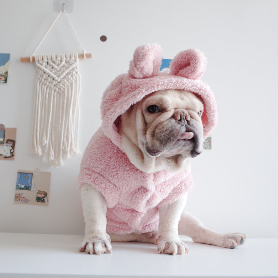HKM-4391741 Cartoon Hooded Vest for Pets in Coral Velvet - Available in Pink, Off White, Brown