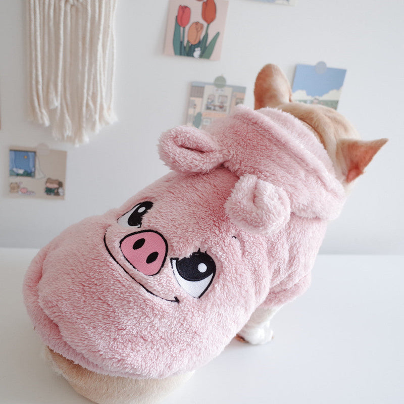 HKM-4391741 Cartoon Hooded Vest for Pets in Coral Velvet - Available in Pink, Off White, Brown