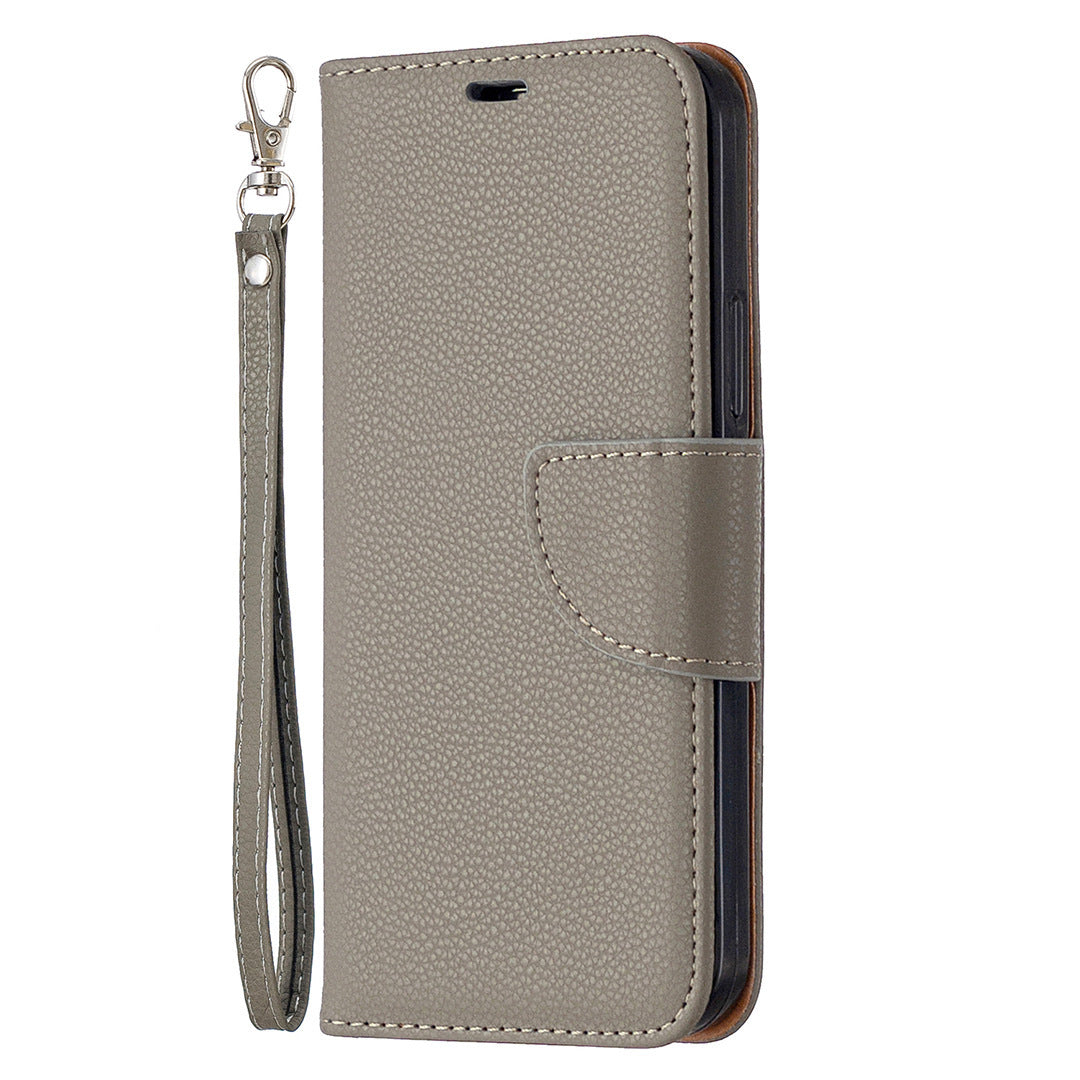 HKM-439315 Lychee Pattern Leather Wallet Case with Lanyard for iPhone Models