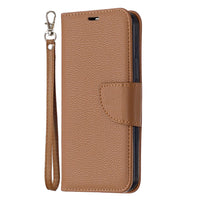 HKM-439315 Lychee Pattern Leather Wallet Case with Lanyard for iPhone Models