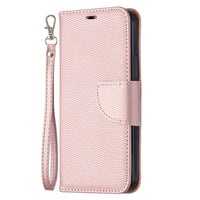 HKM-439315 Lychee Pattern Leather Wallet Case with Lanyard for iPhone Models
