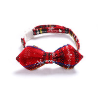 HKM-4393917 Snowflake Christmas Red Plaid Adjustable Pet Bow Tie in Various Styles