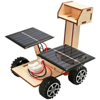 HKM-439571 Handmade Solar-Powered Wooden Lunar Rover Space Model DIY Educational Toy for Children