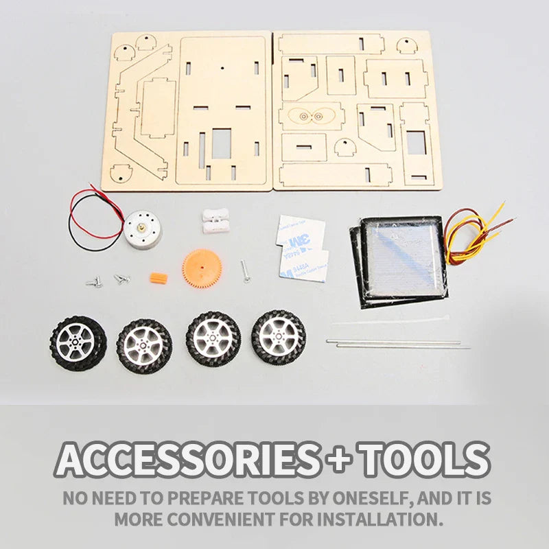 HKM-439571 Handmade Solar-Powered Wooden Lunar Rover Space Model DIY Educational Toy for Children