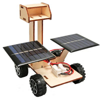 HKM-439571 Handmade Solar-Powered Wooden Lunar Rover Space Model DIY Educational Toy for Children