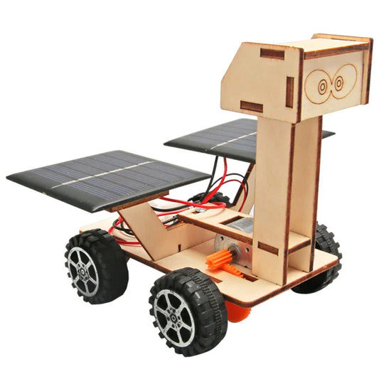 HKM-439571 Handmade Solar-Powered Wooden Lunar Rover Space Model DIY Educational Toy for Children