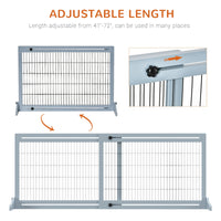 HKM-4397373 Extra Wide Freestanding Pet Gate - Adjustable Length 41" to 72", Durable Pine Wood and Steel, Ideal for Small to Medium Dogs