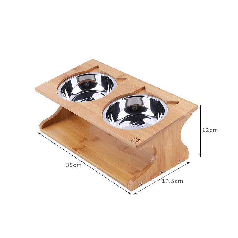 HKM-4397885 Eco-Friendly Solid Wood Dog Bowl with Non-Slip Base and Oblique Mouth Design