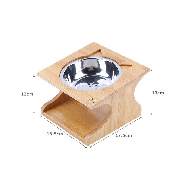 HKM-4397885 Eco-Friendly Solid Wood Dog Bowl with Non-Slip Base and Oblique Mouth Design