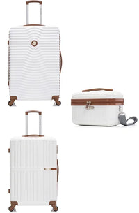 HKM-439827 6 Piece Travel Suitcase Set with Removable Single Wheel and Leather Accents