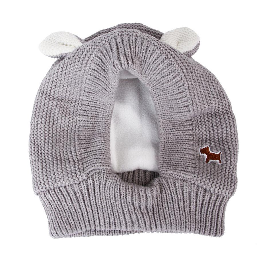 HKM-439827 Knitted Rabbit Ear Pet Hat for Small Pets - Soft Wool in Red, Gray, Beige