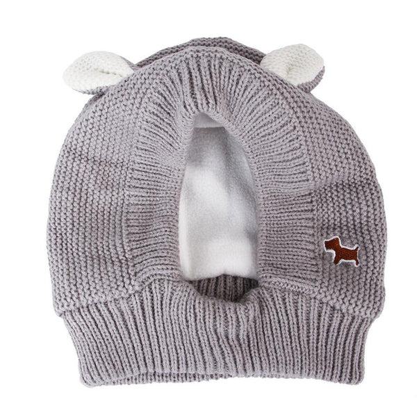 HKM-439827 Knitted Rabbit Ear Pet Hat for Small Pets - Soft Wool in Red, Gray, Beige